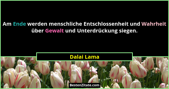Am Ende werden menschliche Entschlossenheit und Wahrheit über Gewalt und Unterdrückung siegen.... - Dalai Lama