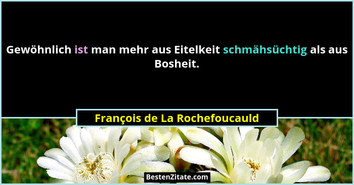 Gewöhnlich ist man mehr aus Eitelkeit schmähsüchtig als aus Bosheit.... - François de La Rochefoucauld
