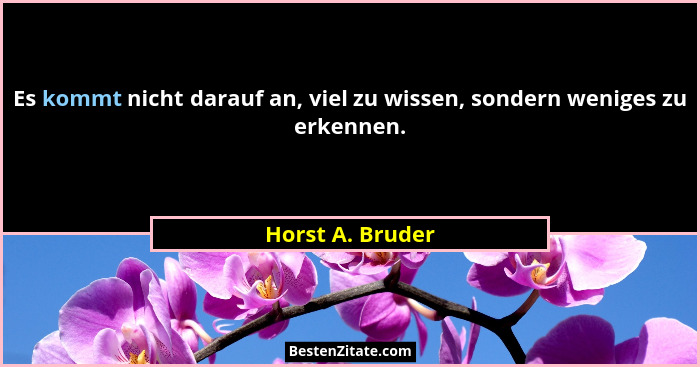 Es kommt nicht darauf an, viel zu wissen, sondern weniges zu erkennen.... - Horst A. Bruder