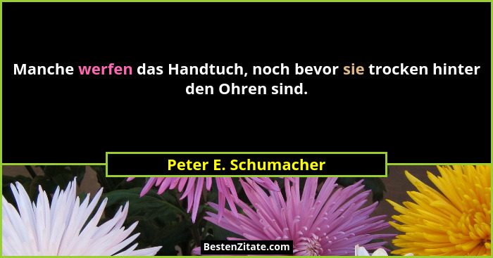 Manche werfen das Handtuch, noch bevor sie trocken hinter den Ohren sind.... - Peter E. Schumacher