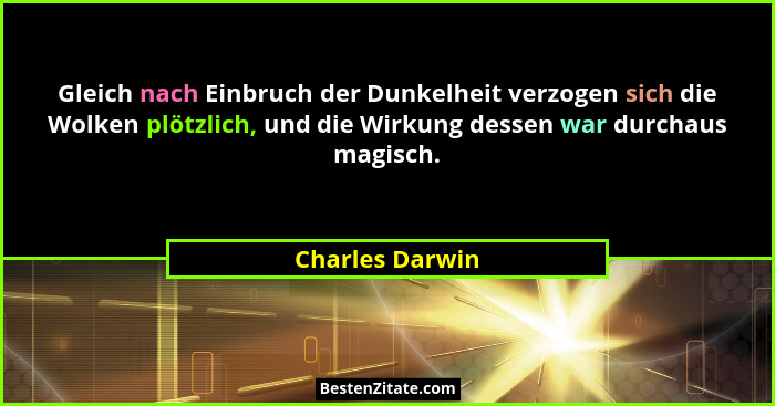 Gleich nach Einbruch der Dunkelheit verzogen sich die Wolken plötzlich, und die Wirkung dessen war durchaus magisch.... - Charles Darwin