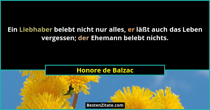 Ein Liebhaber belebt nicht nur alles, er läßt auch das Leben vergessen; der Ehemann belebt nichts.... - Honore de Balzac
