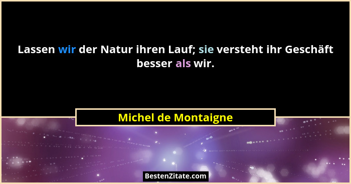 Lassen wir der Natur ihren Lauf; sie versteht ihr Geschäft besser als wir.... - Michel de Montaigne
