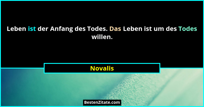 Leben ist der Anfang des Todes. Das Leben ist um des Todes willen.... - Novalis