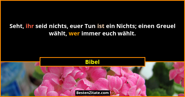 Seht, ihr seid nichts, euer Tun ist ein Nichts; einen Greuel wählt, wer immer euch wählt.... - Bibel