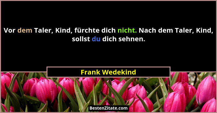 Vor dem Taler, Kind, fürchte dich nicht. Nach dem Taler, Kind, sollst du dich sehnen.... - Frank Wedekind