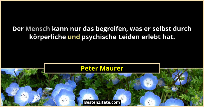 Der Mensch kann nur das begreifen, was er selbst durch körperliche und psychische Leiden erlebt hat.... - Peter Maurer