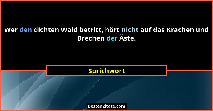 Wer den dichten Wald betritt, hört nicht auf das Krachen und Brechen der Äste.... - Sprichwort