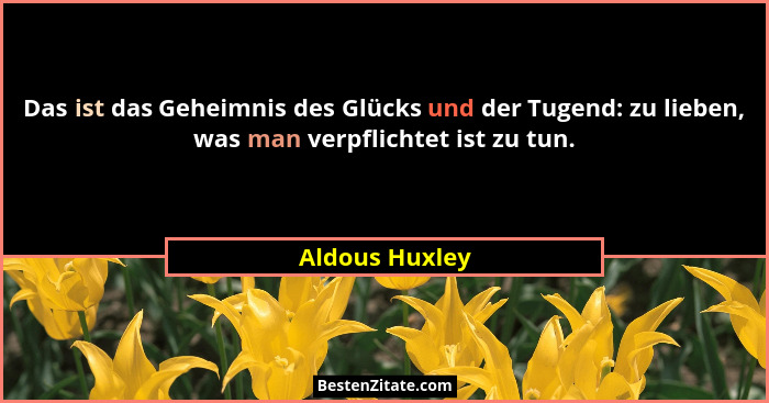 Das ist das Geheimnis des Glücks und der Tugend: zu lieben, was man verpflichtet ist zu tun.... - Aldous Huxley