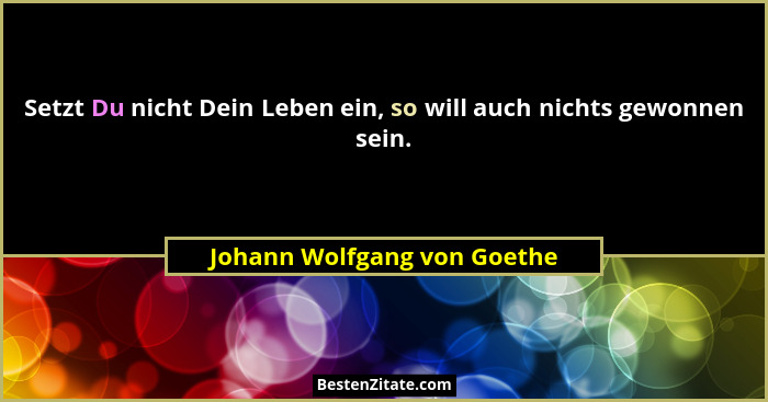 Setzt Du nicht Dein Leben ein, so will auch nichts gewonnen sein.... - Johann Wolfgang von Goethe
