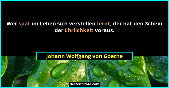Wer spät im Leben sich verstellen lernt, der hat den Schein der Ehrlichkeit voraus.... - Johann Wolfgang von Goethe