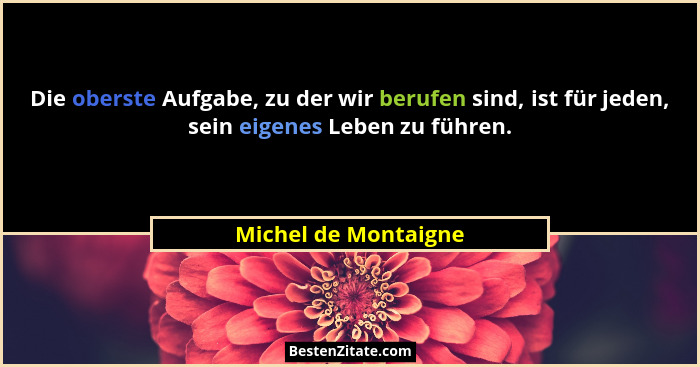 Die oberste Aufgabe, zu der wir berufen sind, ist für jeden, sein eigenes Leben zu führen.... - Michel de Montaigne