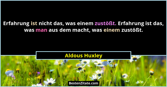 Erfahrung ist nicht das, was einem zustößt. Erfahrung ist das, was man aus dem macht, was einem zustößt.... - Aldous Huxley