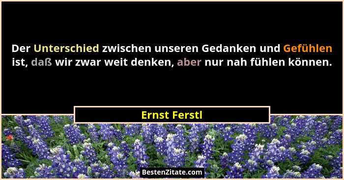 Der Unterschied zwischen unseren Gedanken und Gefühlen ist, daß wir zwar weit denken, aber nur nah fühlen können.... - Ernst Ferstl
