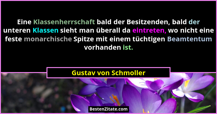 Eine Klassenherrschaft bald der Besitzenden, bald der unteren Klassen sieht man überall da eintreten, wo nicht eine feste monar... - Gustav von Schmoller