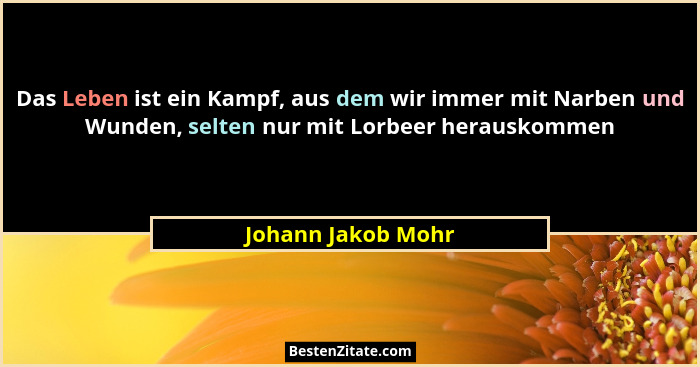 Das Leben ist ein Kampf, aus dem wir immer mit Narben und Wunden, selten nur mit Lorbeer herauskommen... - Johann Jakob Mohr