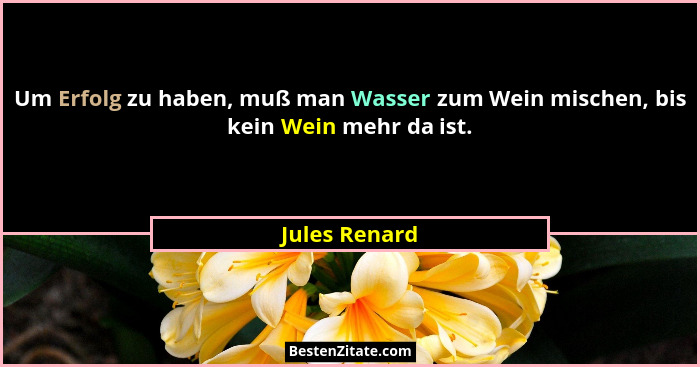 Um Erfolg zu haben, muß man Wasser zum Wein mischen, bis kein Wein mehr da ist.... - Jules Renard