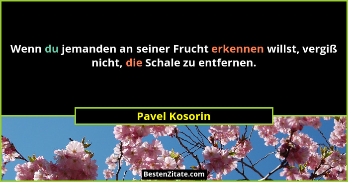 Wenn du jemanden an seiner Frucht erkennen willst, vergiß nicht, die Schale zu entfernen.... - Pavel Kosorin