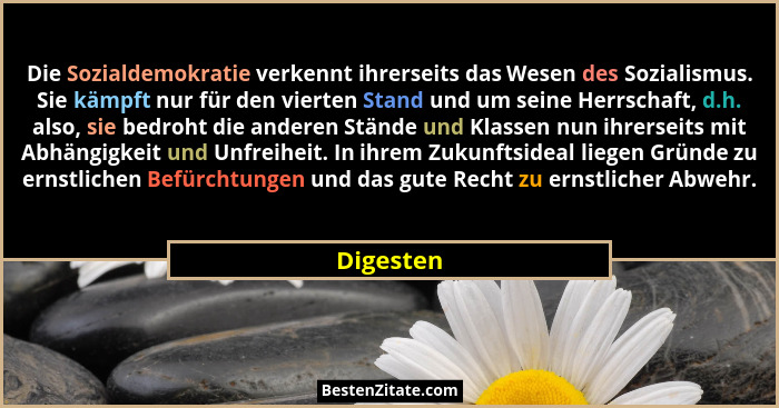 Die Sozialdemokratie verkennt ihrerseits das Wesen des Sozialismus. Sie kämpft nur für den vierten Stand und um seine Herrschaft, d.h. also... - Digesten
