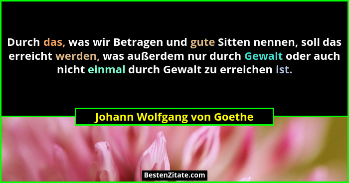 Durch das, was wir Betragen und gute Sitten nennen, soll das erreicht werden, was außerdem nur durch Gewalt oder auch nic... - Johann Wolfgang von Goethe