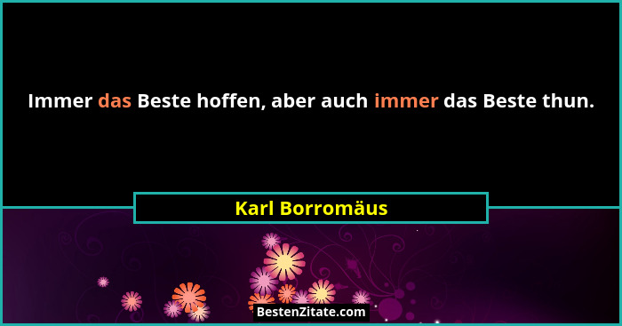 Immer das Beste hoffen, aber auch immer das Beste thun.... - Karl Borromäus