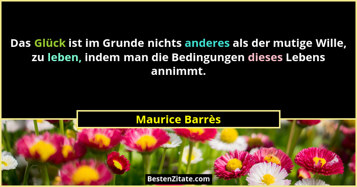 Das Glück ist im Grunde nichts anderes als der mutige Wille, zu leben, indem man die Bedingungen dieses Lebens annimmt.... - Maurice Barrès