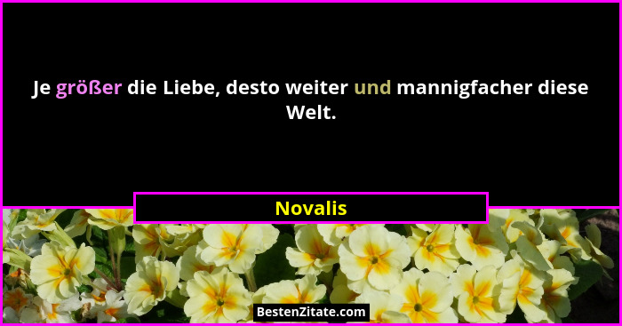Je größer die Liebe, desto weiter und mannigfacher diese Welt.... - Novalis