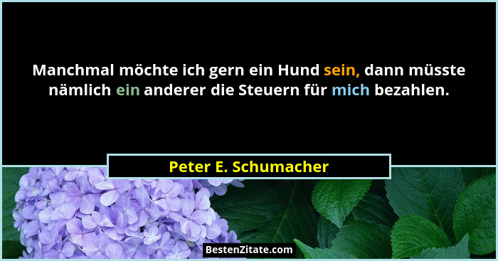 Manchmal möchte ich gern ein Hund sein, dann müsste nämlich ein anderer die Steuern für mich bezahlen.... - Peter E. Schumacher
