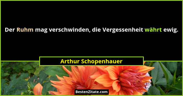 Der Ruhm mag verschwinden, die Vergessenheit währt ewig.... - Arthur Schopenhauer