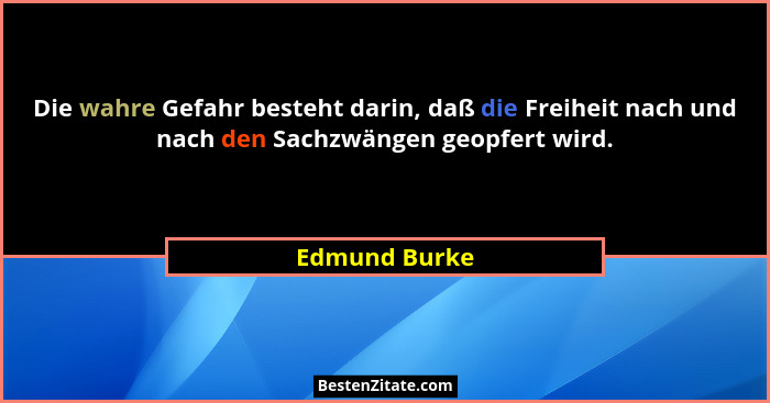 Die wahre Gefahr besteht darin, daß die Freiheit nach und nach den Sachzwängen geopfert wird.... - Edmund Burke