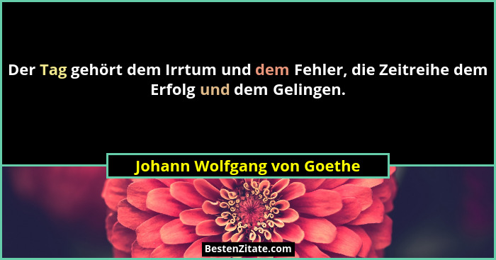 Der Tag gehört dem Irrtum und dem Fehler, die Zeitreihe dem Erfolg und dem Gelingen.... - Johann Wolfgang von Goethe
