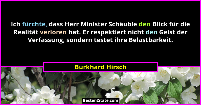 Ich fürchte, dass Herr Minister Schäuble den Blick für die Realität verloren hat. Er respektiert nicht den Geist der Verfassung, son... - Burkhard Hirsch