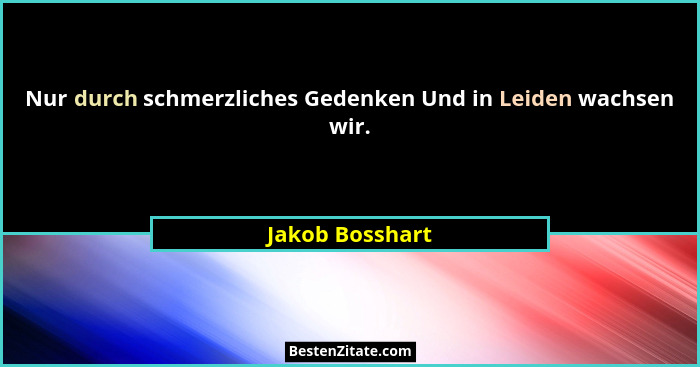 Nur durch schmerzliches Gedenken Und in Leiden wachsen wir.... - Jakob Bosshart