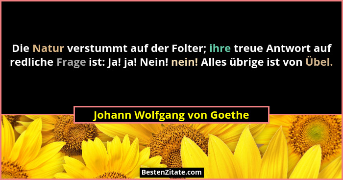 Die Natur verstummt auf der Folter; ihre treue Antwort auf redliche Frage ist: Ja! ja! Nein! nein! Alles übrige ist von Ü... - Johann Wolfgang von Goethe