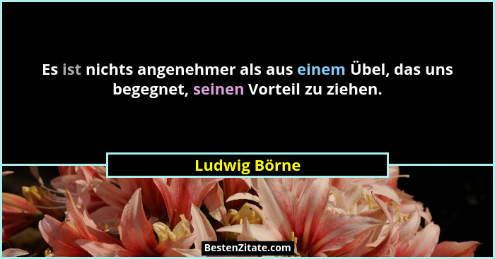 Es ist nichts angenehmer als aus einem Übel, das uns begegnet, seinen Vorteil zu ziehen.... - Ludwig Börne