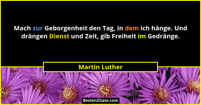 Mach zur Geborgenheit den Tag, in dem ich hänge. Und drängen Dienst und Zeit, gib Freiheit im Gedränge.... - Martin Luther
