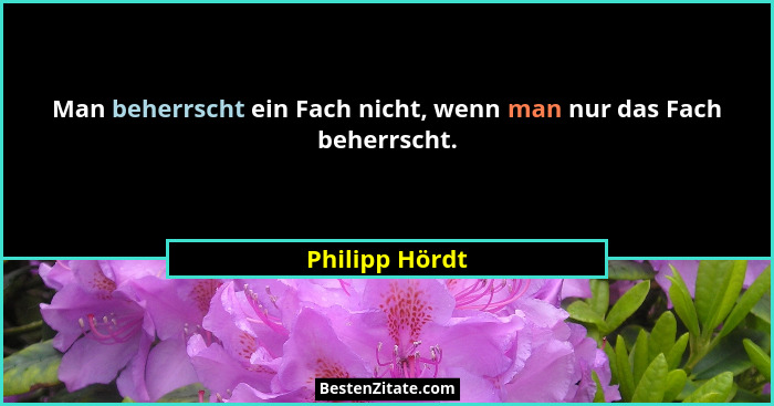 Man beherrscht ein Fach nicht, wenn man nur das Fach beherrscht.... - Philipp Hördt