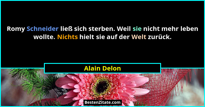 Romy Schneider ließ sich sterben. Weil sie nicht mehr leben wollte. Nichts hielt sie auf der Welt zurück.... - Alain Delon