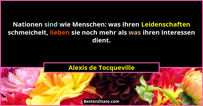 Nationen sind wie Menschen: was ihren Leidenschaften schmeichelt, lieben sie noch mehr als was ihren Interessen dient.... - Alexis de Tocqueville