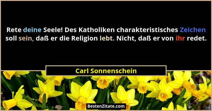 Rete deine Seele! Des Katholiken charakteristisches Zeichen soll sein, daß er die Religion lebt. Nicht, daß er von ihr redet.... - Carl Sonnenschein