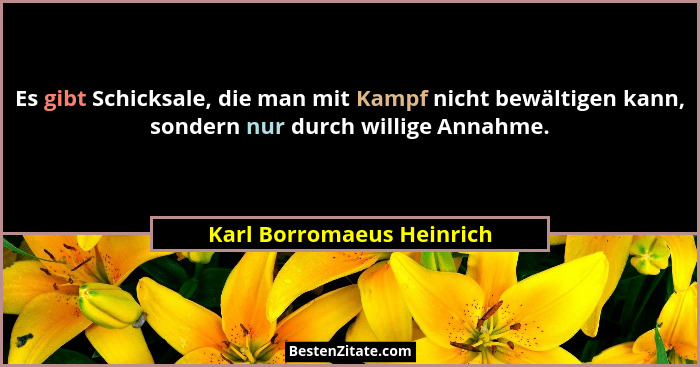 Es gibt Schicksale, die man mit Kampf nicht bewältigen kann, sondern nur durch willige Annahme.... - Karl Borromaeus Heinrich