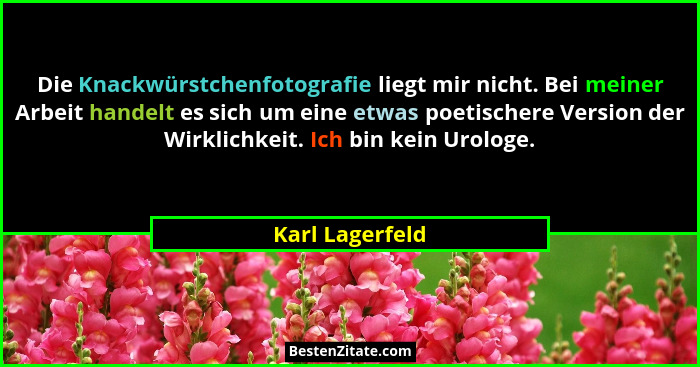 Die Knackwürstchenfotografie liegt mir nicht. Bei meiner Arbeit handelt es sich um eine etwas poetischere Version der Wirklichkeit. I... - Karl Lagerfeld