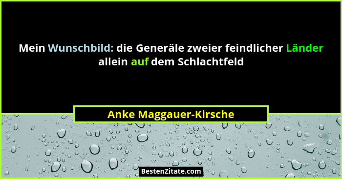 Mein Wunschbild: die Generäle zweier feindlicher Länder allein auf dem Schlachtfeld... - Anke Maggauer-Kirsche