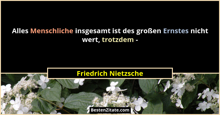 Alles Menschliche insgesamt ist des großen Ernstes nicht wert, trotzdem -... - Friedrich Nietzsche