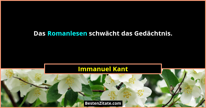 Das Romanlesen schwächt das Gedächtnis.... - Immanuel Kant