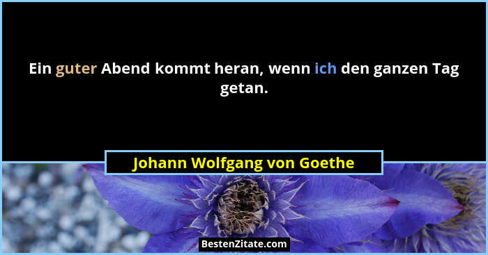 Ein guter Abend kommt heran, wenn ich den ganzen Tag getan.... - Johann Wolfgang von Goethe