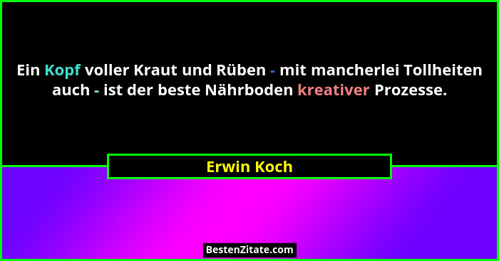 Ein Kopf voller Kraut und Rüben - mit mancherlei Tollheiten auch - ist der beste Nährboden kreativer Prozesse.... - Erwin Koch