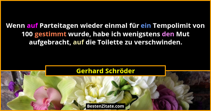 Wenn auf Parteitagen wieder einmal für ein Tempolimit von 100 gestimmt wurde, habe ich wenigstens den Mut aufgebracht, auf die Toil... - Gerhard Schröder