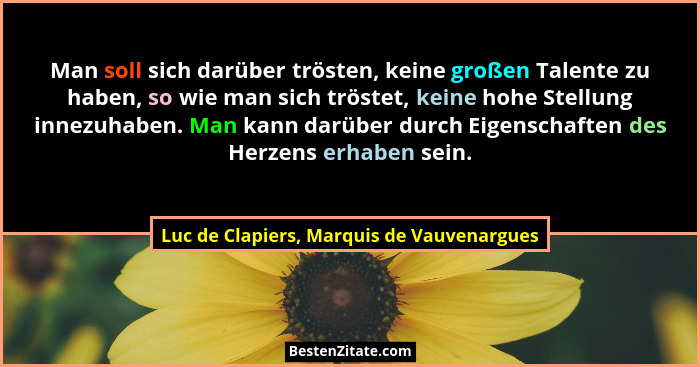 Man soll sich darüber trösten, keine großen Talente zu haben, so wie man sich tröstet, keine hohe Stellung... - Luc de Clapiers, Marquis de Vauvenargues