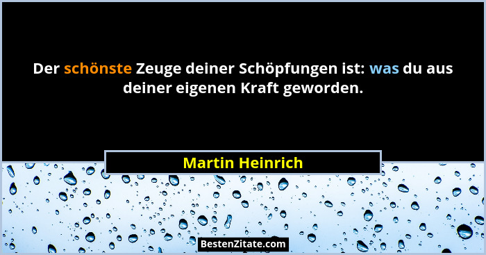 Der schönste Zeuge deiner Schöpfungen ist: was du aus deiner eigenen Kraft geworden.... - Martin Heinrich